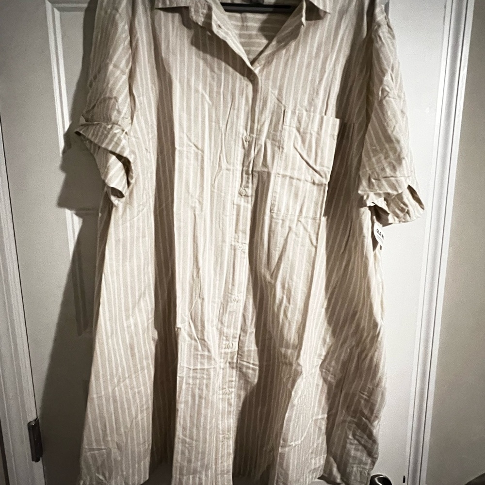 Old Navy Beige Striped Long Sleeve Dress